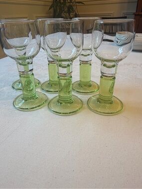 Set of 6 Green Vintage Bormioli Rocco Stemmed Cordial Glasses MCM